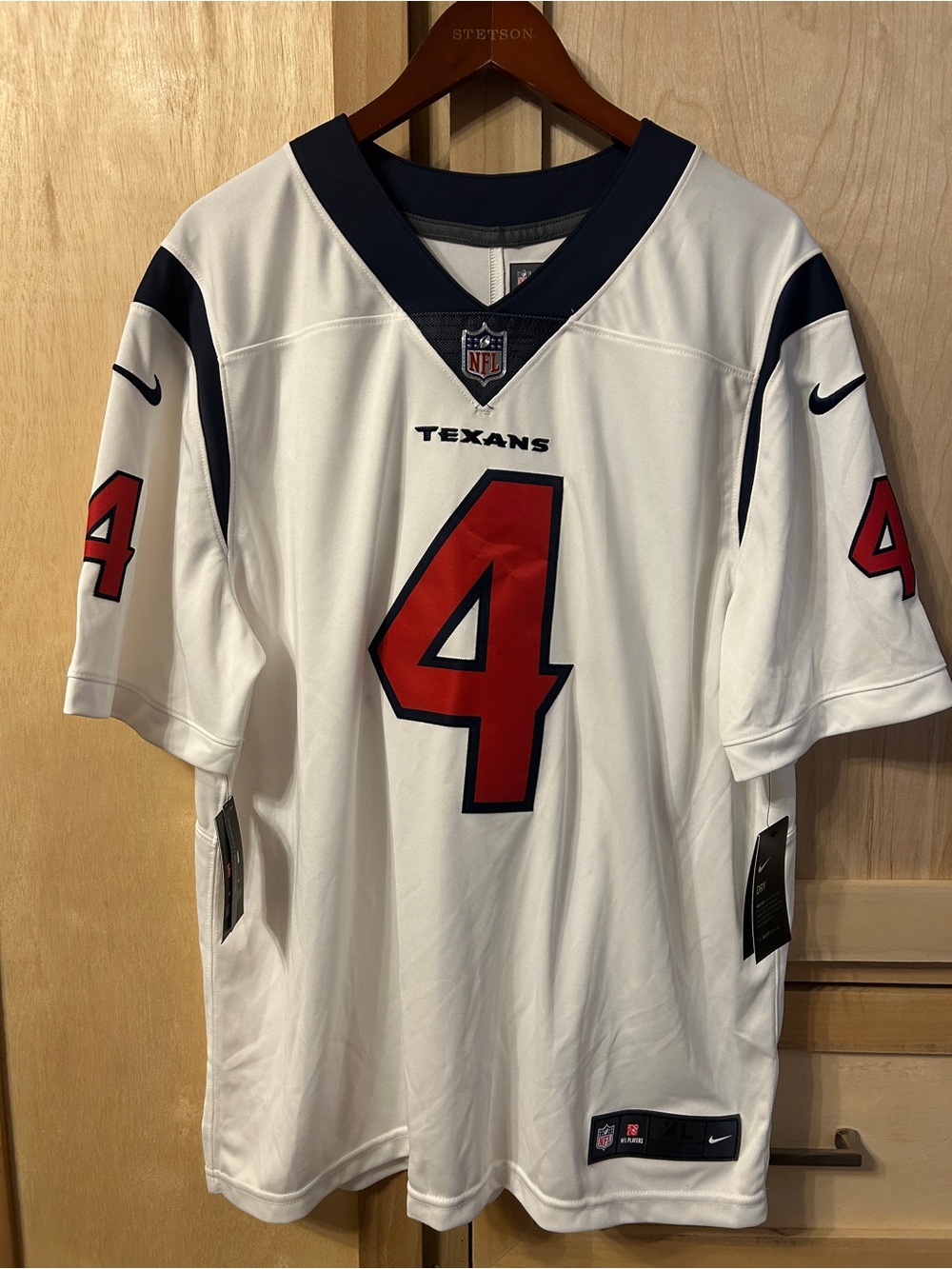 NFL Texans #4 White, Red & Navy Football Jersey